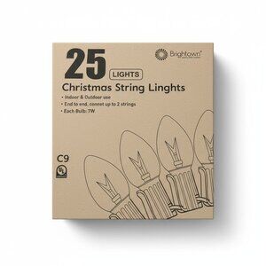 25-Light C9 Christmas String Lights Green Wire Indoor/Outdoor Use End-To-End Con